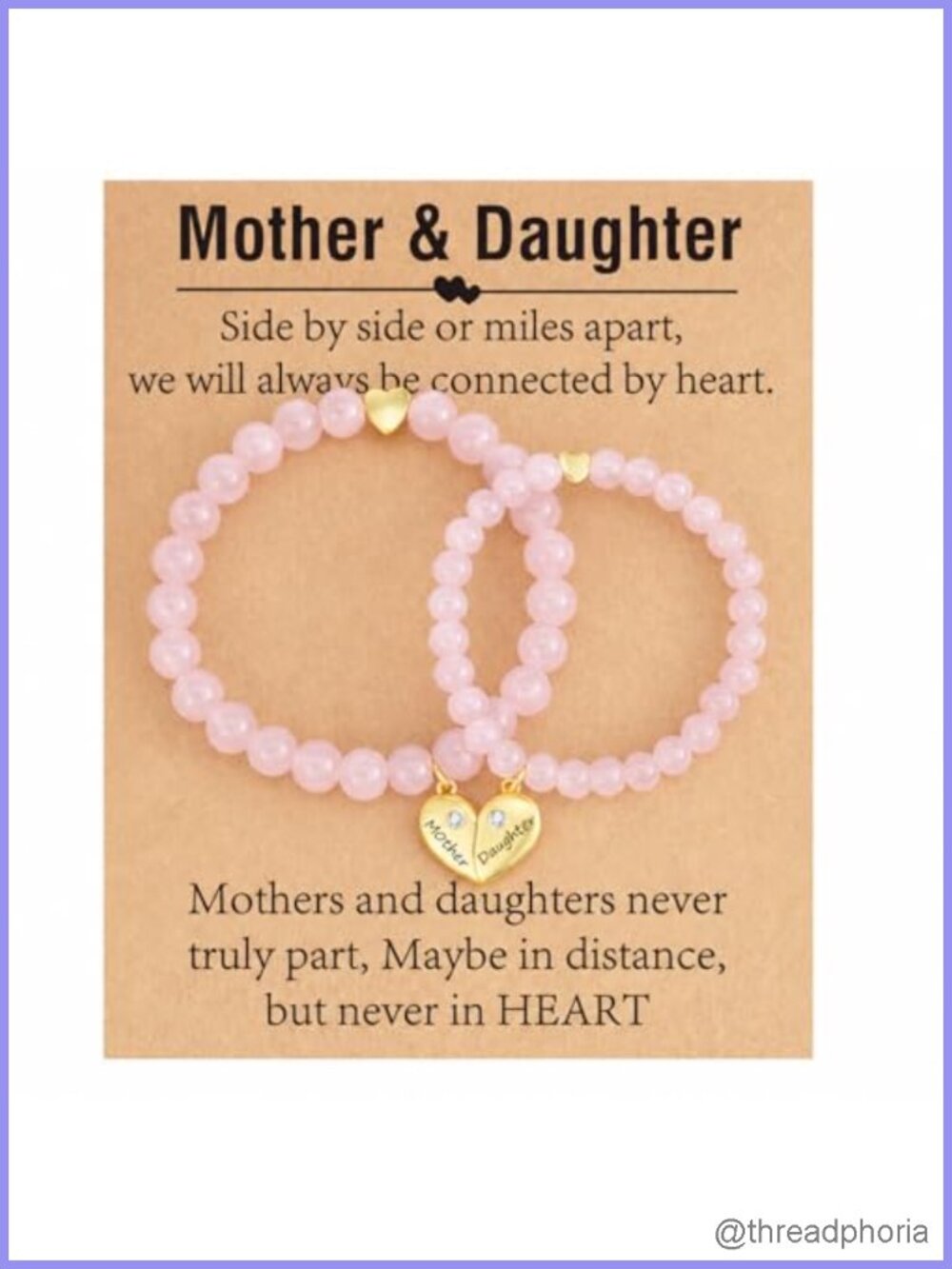 Matching Heart Charm Bracelet Set Mother Daughter Natural Stone Stretchy